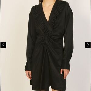 SANDRO Wrap-effect Gathered Slub Twill Mini Dress Size 36